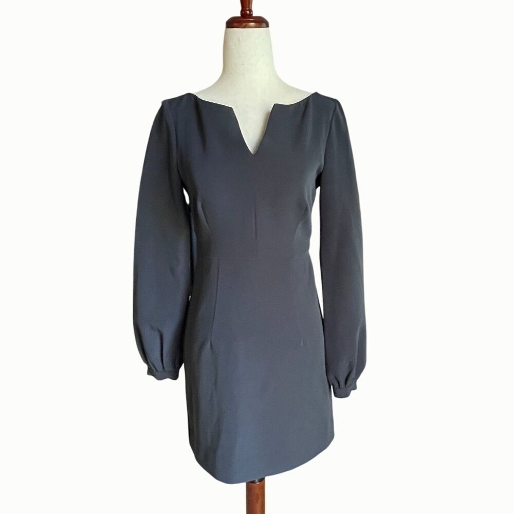 MILLY Charcoal Gray MOLLY Wide V-neck Long Puff Sleeve Mini Dress Size 0 $395